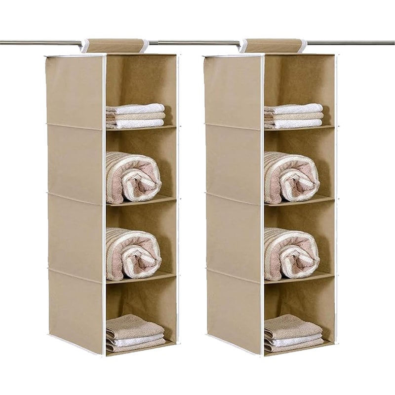 Kuber Industries Kuber Industries Pack of 2 Shoe Stoarge Rack 4 Shelf Closet Hanging Organizer Foldable Wardrobe Storage For Cloth Toys Dress Shelf For Clothes with Velcro Plain Light Brown  - Image 1