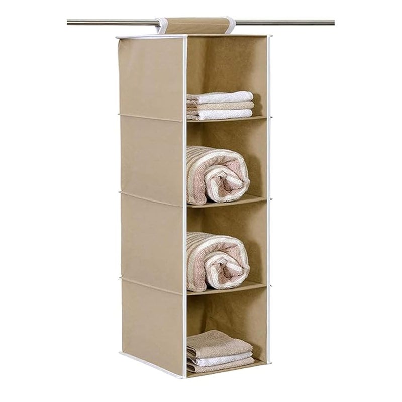 Kuber Industries Kuber Industries Pack of 2 Shoe Stoarge Rack 4 Shelf Closet Hanging Organizer Foldable Wardrobe Storage For Cloth Toys Dress Shelf For Clothes with Velcro Plain Light Brown  - Image 4