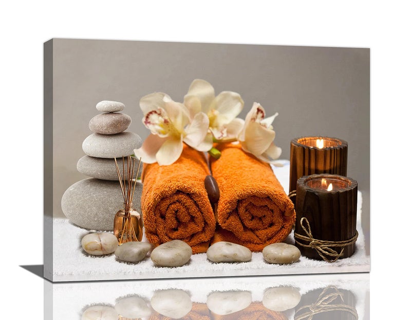 remzoke Bathroom Wall Art Zen Bathroom Decor Zen Meditation Stone Canvas Prints Bathroom Pictures for Wall Zen Spa Painting Modern Artwork Home Decoration for Bathroom Spa Yoga Room 16""x12"" - Image 1