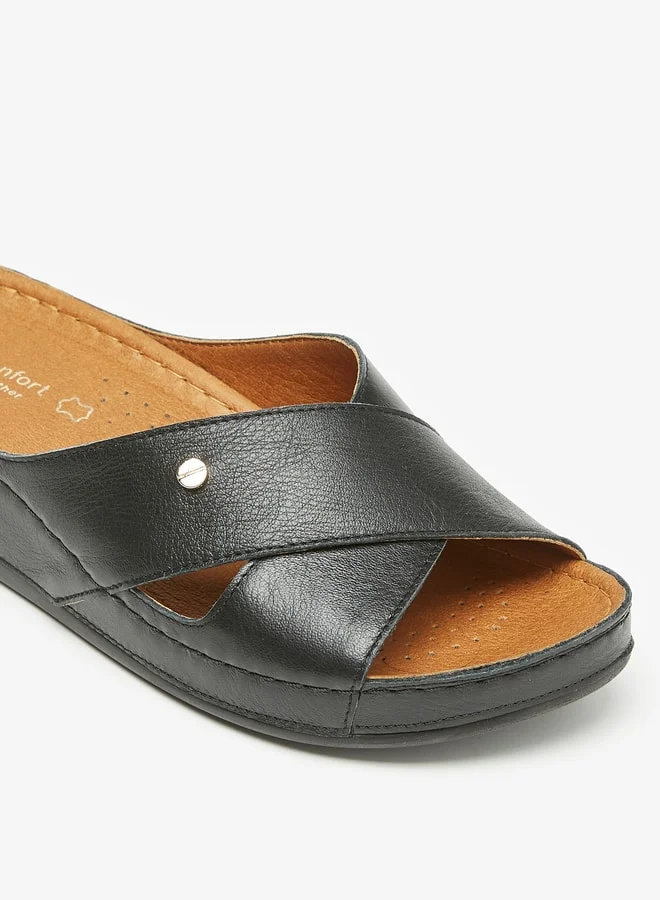 Le Confort Women'S Solid Cross Strap Slip-On Sandal