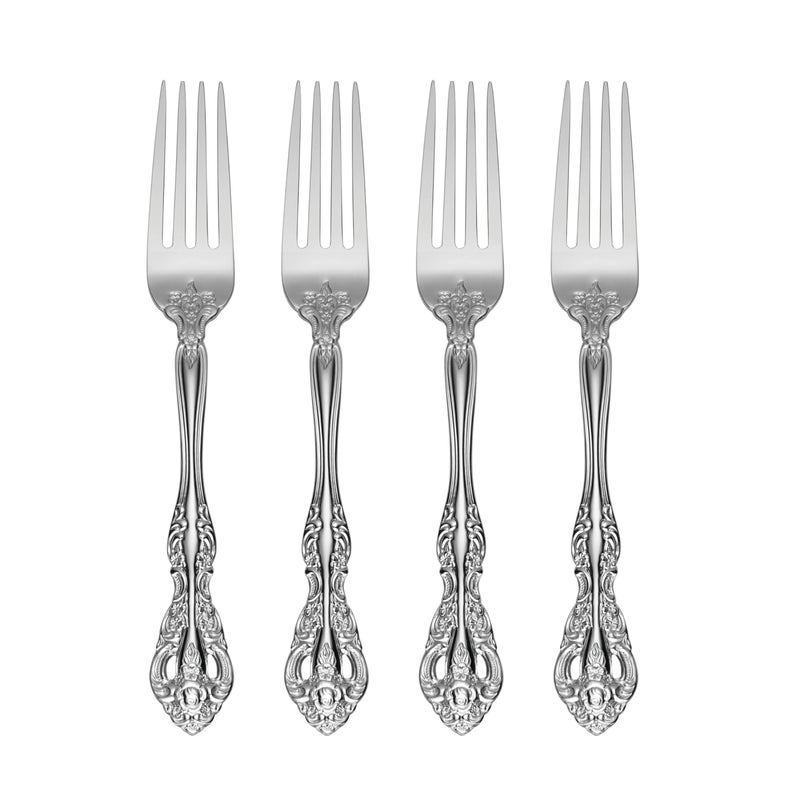 Oneida Michelangelo Fine Flatware Dinner Fork Set of 4  1810 Stainless Steel Silverware Set Dishwasher Safe