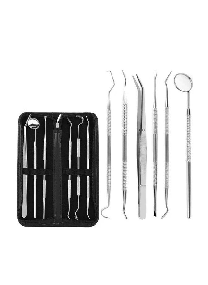 Generic 6PCS Dental Tool Kit – Stainless Steel Teeth Cleaning Set with Tartar Scraper, Dental Mirror, Picks & Explorer, Portable Oral Care Set with Case  - Image 1