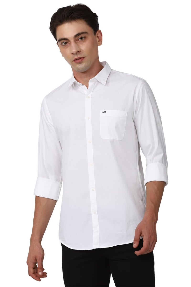 Peter England Men's Slim Fit Full Sleeve Cotton Solid Casual Shirt with Pocket White - Image 1