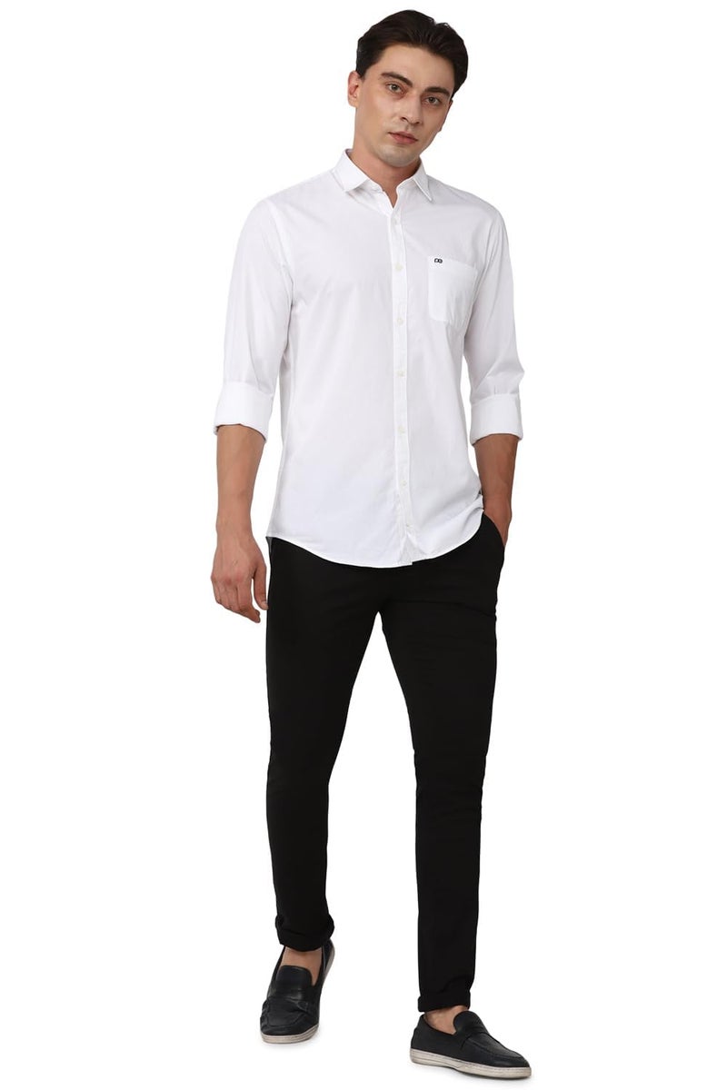 Peter England Men's Slim Fit Full Sleeve Cotton Solid Casual Shirt with Pocket White - Image 2