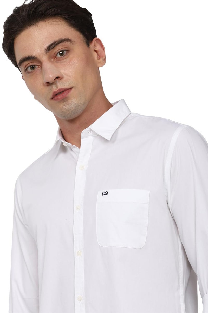 Peter England Men's Slim Fit Full Sleeve Cotton Solid Casual Shirt with Pocket White - Image 3