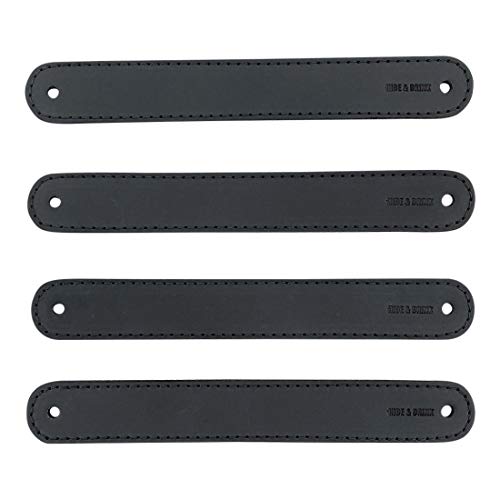 Hide & Drink, Set of 4 Drawer Handles, Durable, Versatile, Easy to Install with Pre-Made Holes, Stylish Home Accessory, DIY, Full Grain Leather, Handmade, Charcoal Black - Image 1