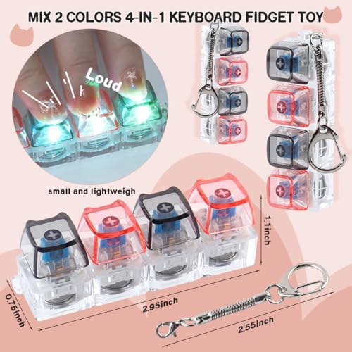 TYRIXKI 2 Pcs Keyboard Fidget Toy Fidget Keychain Keyboard with LED Lights Cat Shape Keyboard Decompression Button Finger Clicker Toys Button Stress Relief Fidget to Relief Stress - Image 5