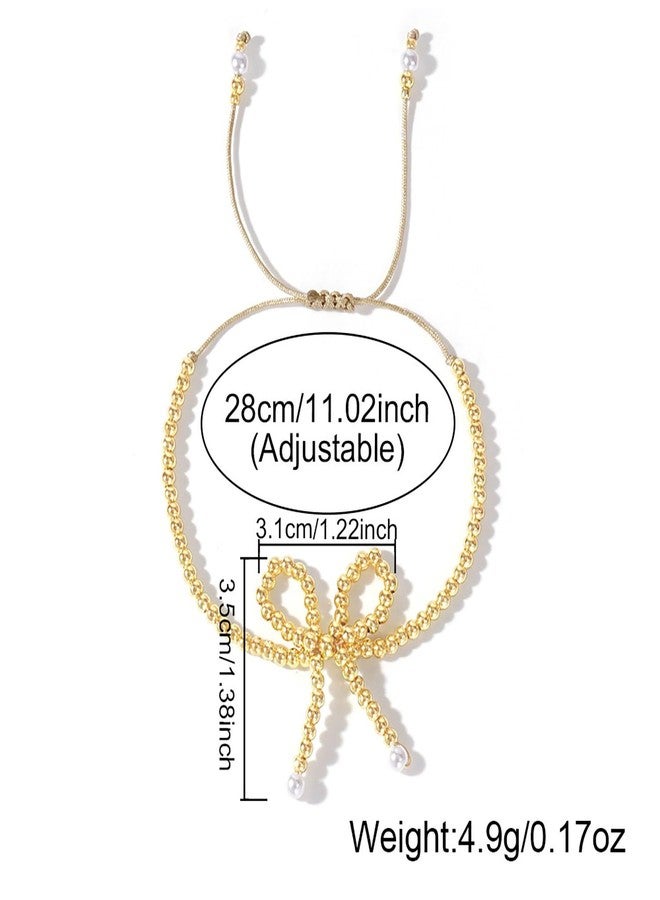 GLMOCM Gold Bow Bracelet for Women Beaded Bow Bracelets Pearl Bow Stretch Bracelets Gold Bead Stackable Bracelet Fashion Jewelry for Women (Gold Pearl B) - Image 4
