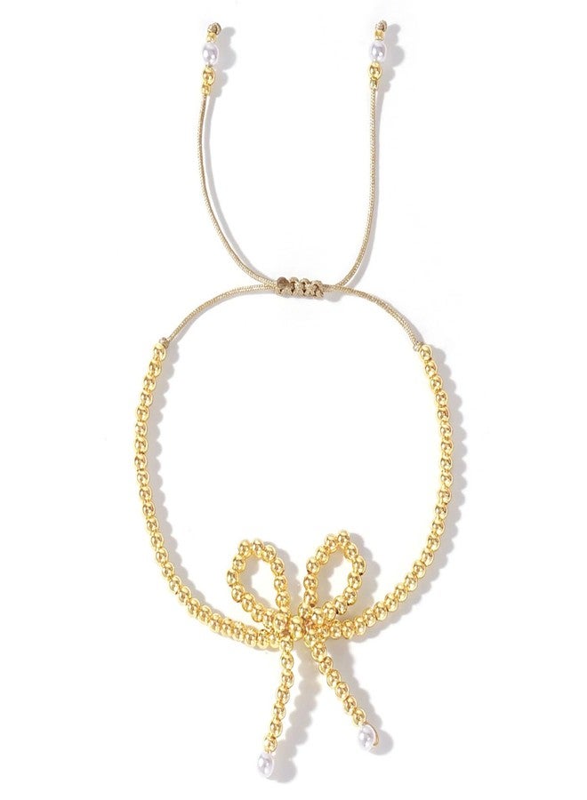 GLMOCM Gold Bow Bracelet for Women Beaded Bow Bracelets Pearl Bow Stretch Bracelets Gold Bead Stackable Bracelet Fashion Jewelry for Women (Gold Pearl B) - Image 1
