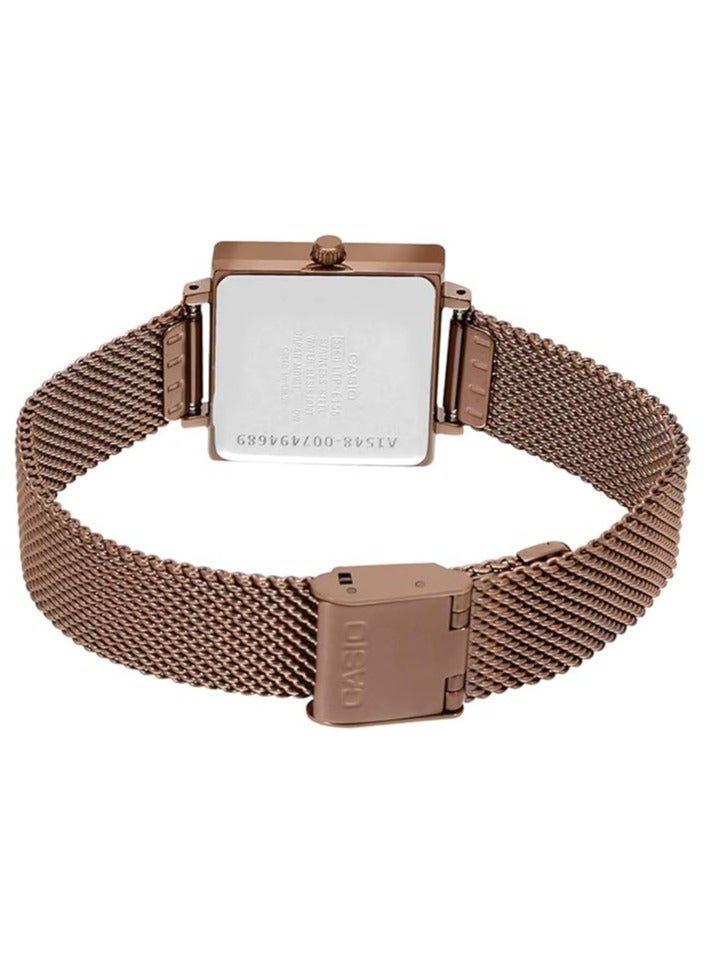 كاسيو ساعة نسائية من كاسيو - LTP-E155MR-9BDF مينا ذهبية، سوار بني - Image 3