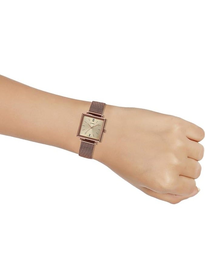 كاسيو ساعة نسائية من كاسيو - LTP-E155MR-9BDF مينا ذهبية، سوار بني - Image 4