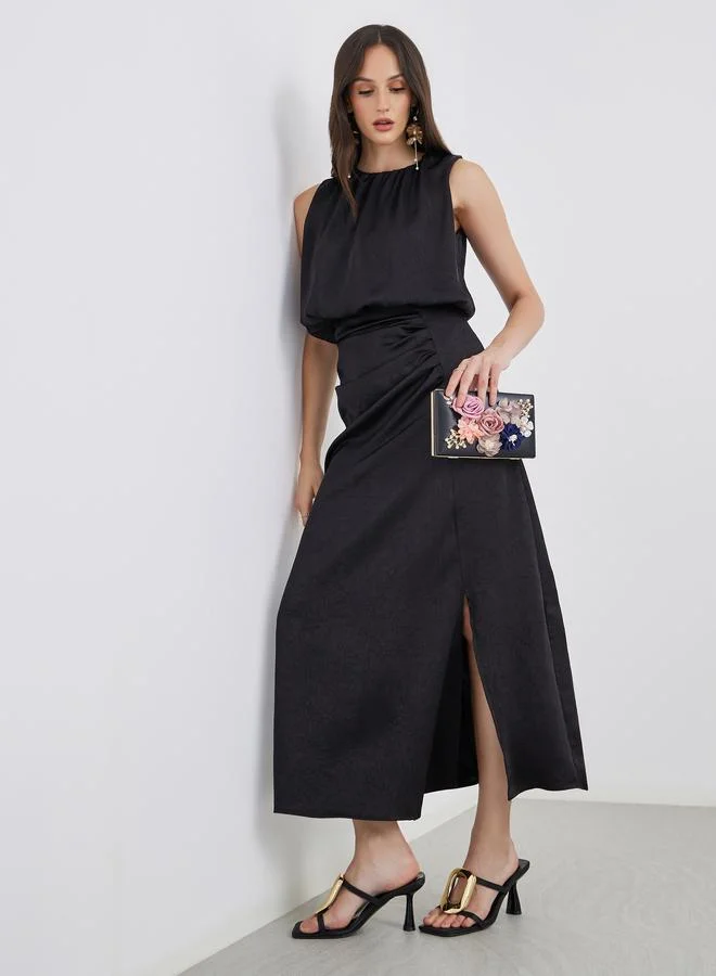 Styli Styli Gathered Detail Sleeveless Sheath Maxi Dress