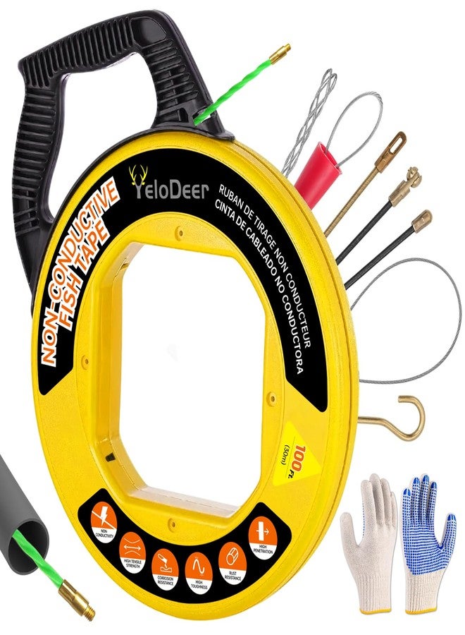 Yelodeer Fish Tape Wire Puller 100 FT x 4.5 mm with Gloves and 7 Adapters, PET Wire Fishing Tools for Walls and Electrical Conduit - Image 1