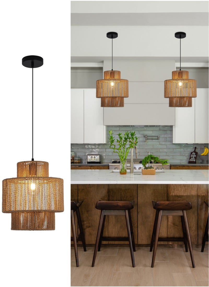 Ganeed Hand-Woven Bamboo Pendant Light, Rattan Handwoven Pendant Lamp, Natural Chandeliers Domed Shape Woven Light 1 Light Hanging Light for Kitchen Farmhouse Brown 31cm  - Image 1
