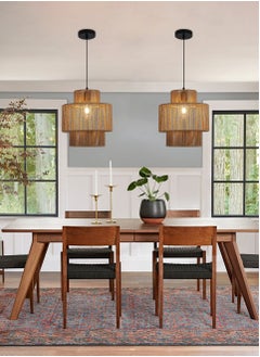 Ganeed Hand-Woven Bamboo Pendant Light, Rattan Handwoven Pendant Lamp, Natural Chandeliers Domed Shape Woven Light 1 Light Hanging Light for Kitchen Farmhouse Brown 31cm  - Image 3
