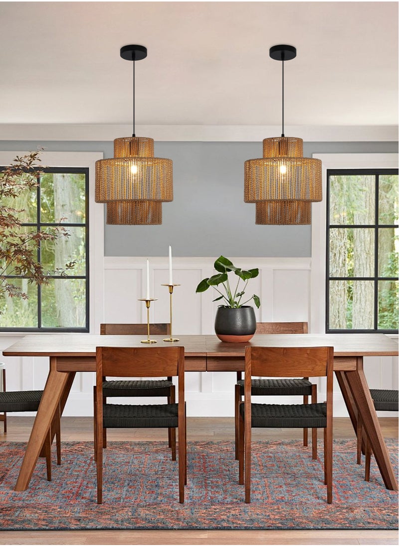Ganeed Hand-Woven Bamboo Pendant Light, Rattan Handwoven Pendant Lamp, Natural Chandeliers Domed Shape Woven Light 1 Light Hanging Light for Kitchen Farmhouse Brown 31cm  - Image 3