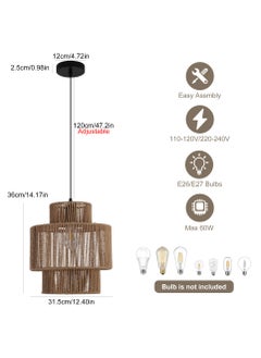 Ganeed Hand-Woven Bamboo Pendant Light, Rattan Handwoven Pendant Lamp, Natural Chandeliers Domed Shape Woven Light 1 Light Hanging Light for Kitchen Farmhouse Brown 31cm  - Image 4