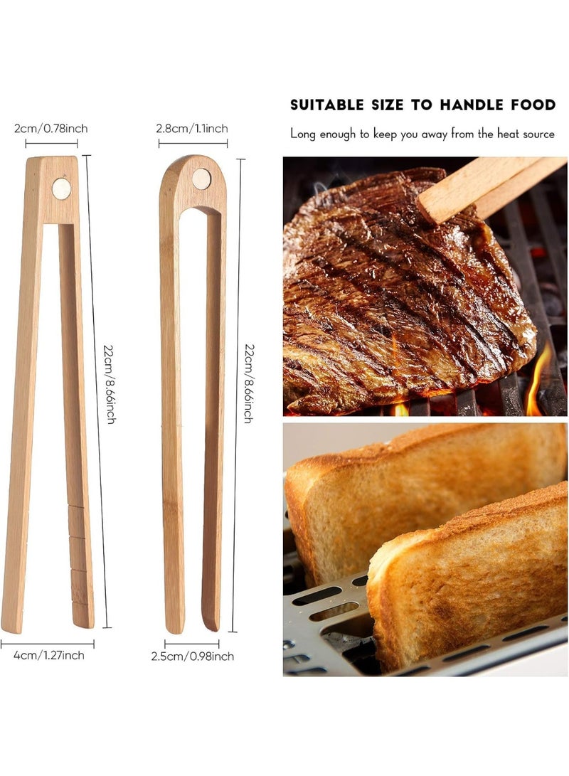 2-Piece Wooden Toaster Tongs with Magnet, Magnetic Bamboo, Natural Bamboo, 22cm/8.7 inches, Wood (Light Brown) - Image 2
