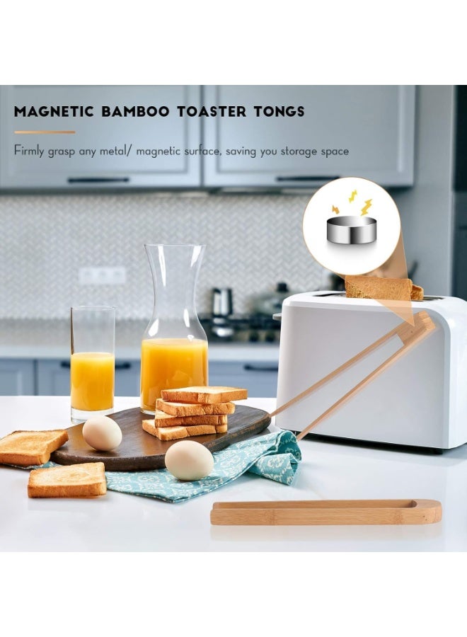 2-Piece Wooden Toaster Tongs with Magnet, Magnetic Bamboo, Natural Bamboo, 22cm/8.7 inches, Wood (Light Brown) - Image 5