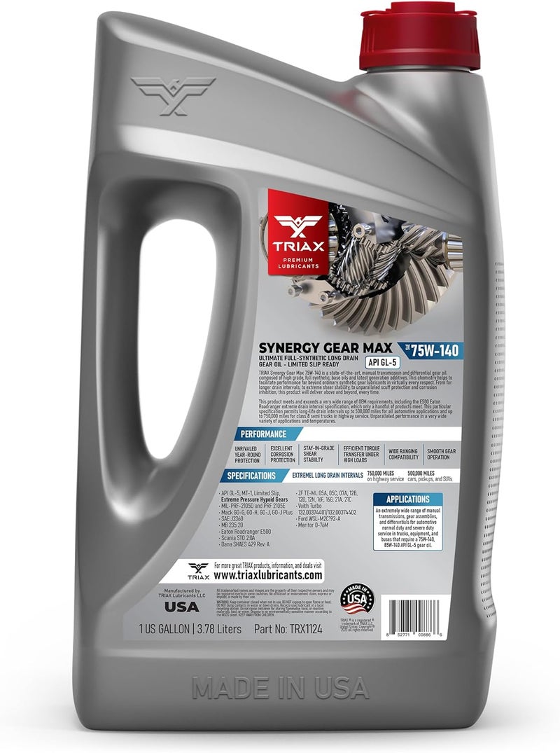 TRIAX Synergy Gear MAX 75W-140 GL-5 Synthetic Gear Oil - 1 Gallon - Image 2