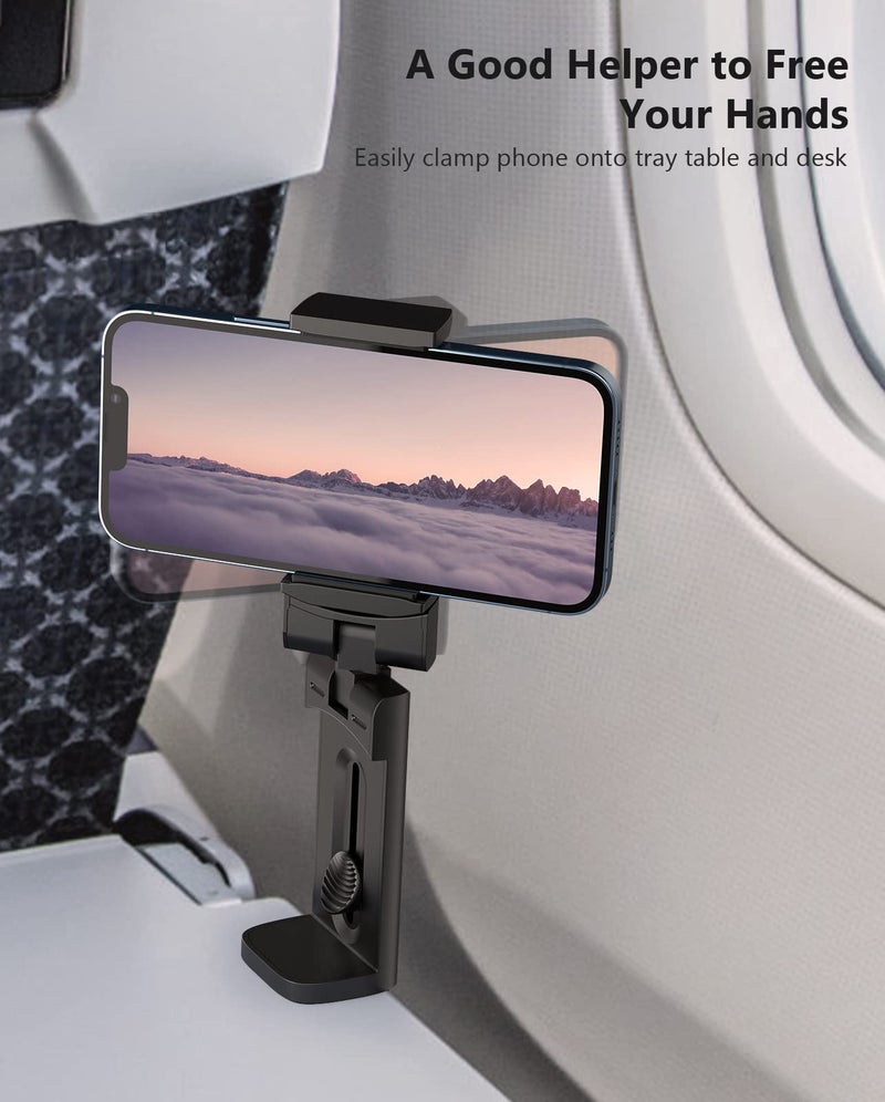 MiiKARE Travel Essentials Airplane Phone Holder, Universal Handsfree Phone Mount for Flying with 360 Degree Rotation, Travel Must Haves Phone Stand for Desk, Tray Table, Black&Pink - Image 3