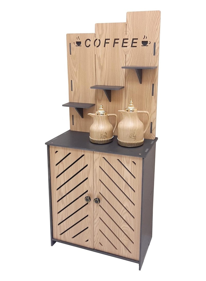 TPGP Coffee corner in wood and black gradient shelves, With bottom doors for storage in an elegant design(Made of lightweight plastic) - Image 4