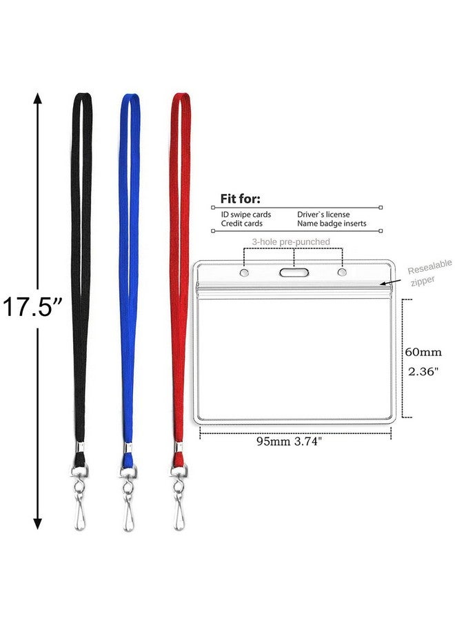 Beebel Lanyard With Waterproof Id Card Holder 50Pcs Clear Plastic Horizontal Name Tags Badge Id Card Holders And 50Pcs Lanyards With Swivel J Hook - Image 2