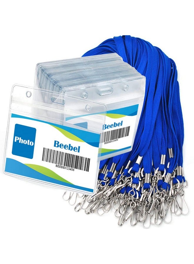 Beebel Lanyard With Waterproof Id Card Holder 50Pcs Clear Plastic Horizontal Name Tags Badge Id Card Holders And 50Pcs Lanyards With Swivel J Hook - Image 1
