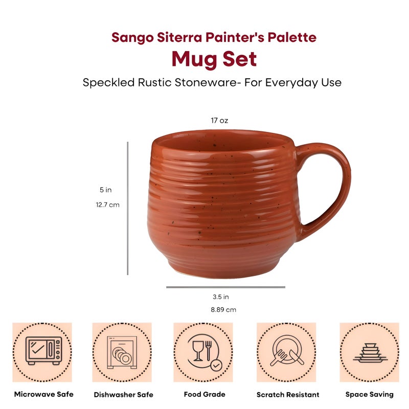 Sango 17.5 oz Stoneware Coffee Mugs Set of 4, Rustic Ceramic Mug with Speckled Reactive Glaze, Large Pottery Drinkware for Coffee or Tea, Dishwasher & Microwave Safe Mugs, Siterra Painterâ€™s Palette - Image 3