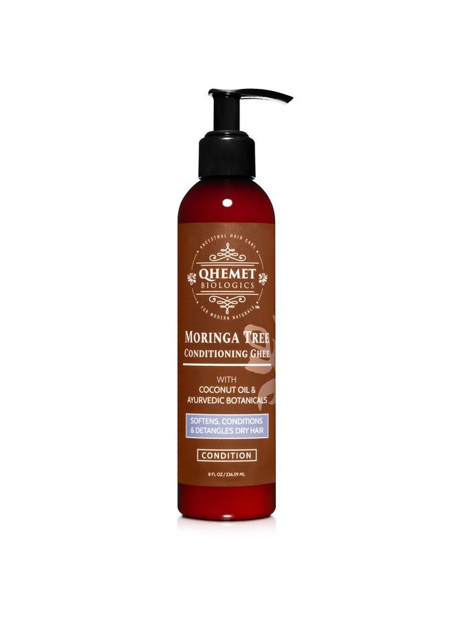 QHEMET BIOLOGICS - Moringa Tree Conditioning Ghee Lightweight Detangling Condition Softens Moderately Dry Hair Without Weighing Down Perfect For Stretching Tight Kinks & Coils (8 Oz) - Image 1