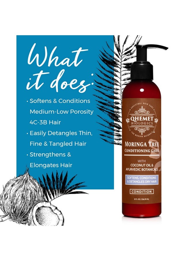 QHEMET BIOLOGICS - Moringa Tree Conditioning Ghee Lightweight Detangling Condition Softens Moderately Dry Hair Without Weighing Down Perfect For Stretching Tight Kinks & Coils (8 Oz) - Image 1