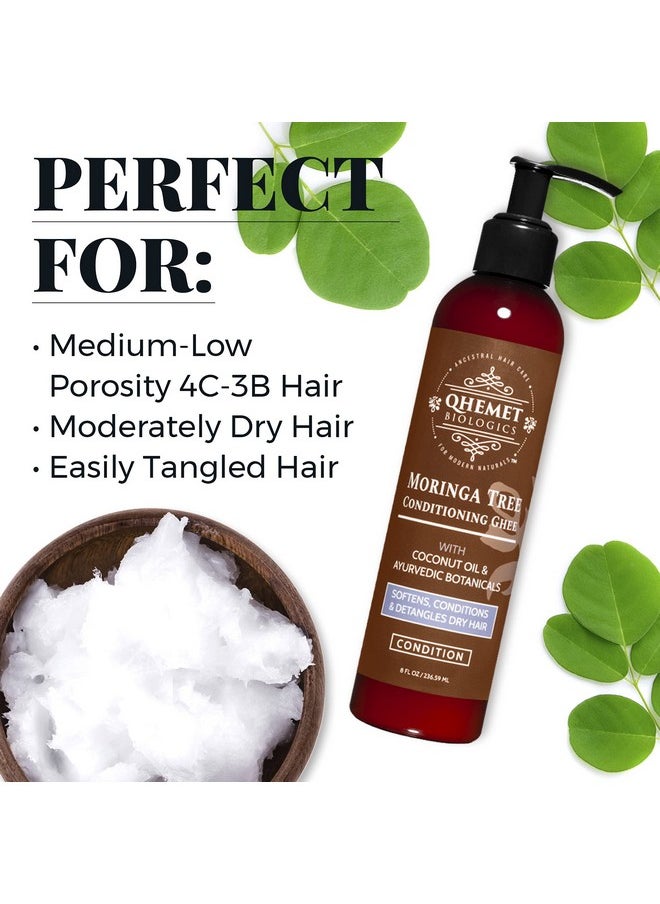 QHEMET BIOLOGICS - Moringa Tree Conditioning Ghee Lightweight Detangling Condition Softens Moderately Dry Hair Without Weighing Down Perfect For Stretching Tight Kinks & Coils (8 Oz) - Image 1