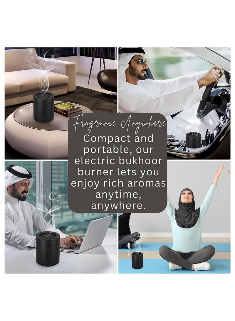 بخور مبخرة بخور كهربائية محمولة قابلة للشحن – مبخرة عود عربية للاستخدام في المنزل والسيارة والمكتب، موزع رائحة بخور بدون دخان مع حامل فحم، هدية أنيقة لرمضان والعيد - Image 4