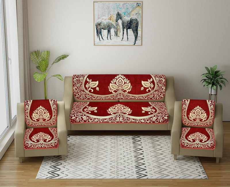 Dazzling DECOR Velvet Sofa Cover 3 Seater and 2 Seater - Premium Sofa Cover 5 Seater Full Cover Set for Couch- Heavy Fabric Sofa Seat Cover Slip Protector, 2701_Maroon - Image 1