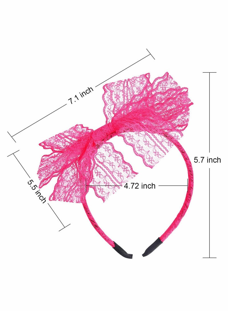 Excefore 4 Pcs Theme Party Costume Accessories, No Headache Neon Lace Bow Headbands, Ideal for Retro Parties an Dress-Up - Image 2