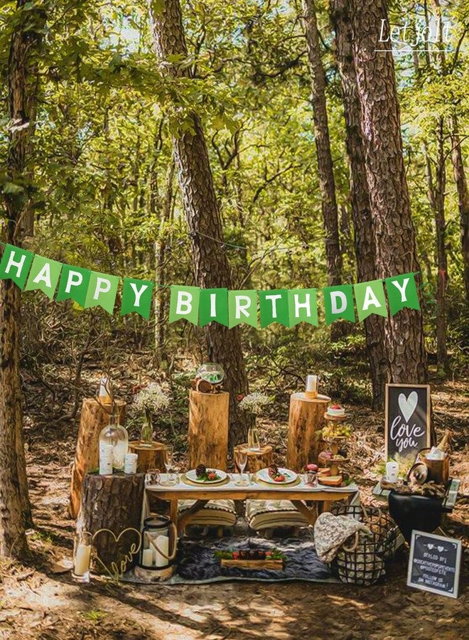 Letjolt Green Happy Birthday Banner Greenery Theme Party Bunting Supplies Signs for Birthday Garland Nursery Hanging Decoration 13pcs - Image 4