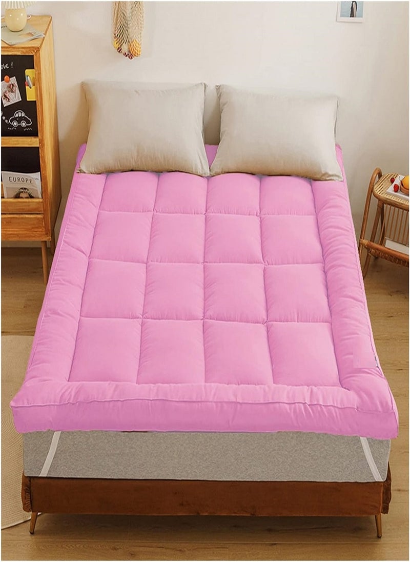 Blueberry Box Stiched Cotton Mattress Topper 4 Corner Elastic 10cm Thickness 160x200cm  - Image 1
