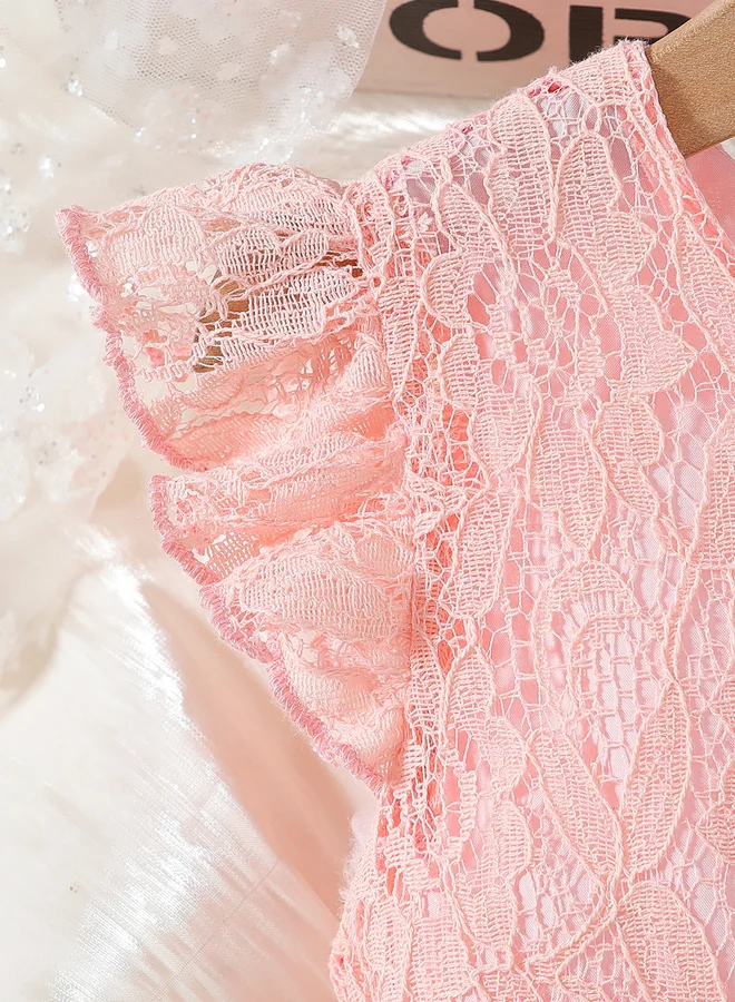 Take Two Take Two Lace Ruffled Sleeve Bow Detail Knee Length Dress