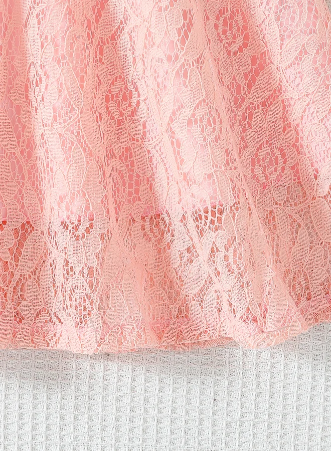 Take Two Take Two Lace Ruffled Sleeve Bow Detail Knee Length Dress