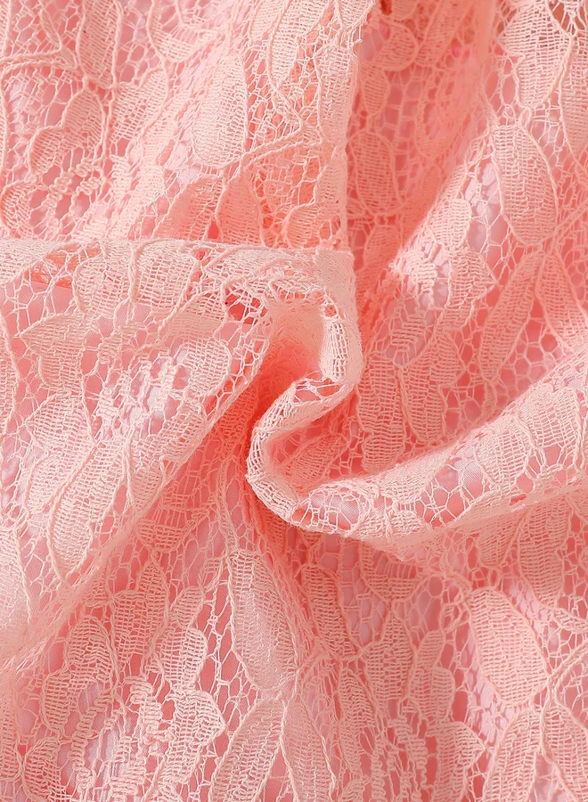 Take Two Take Two Lace Ruffled Sleeve Bow Detail Knee Length Dress