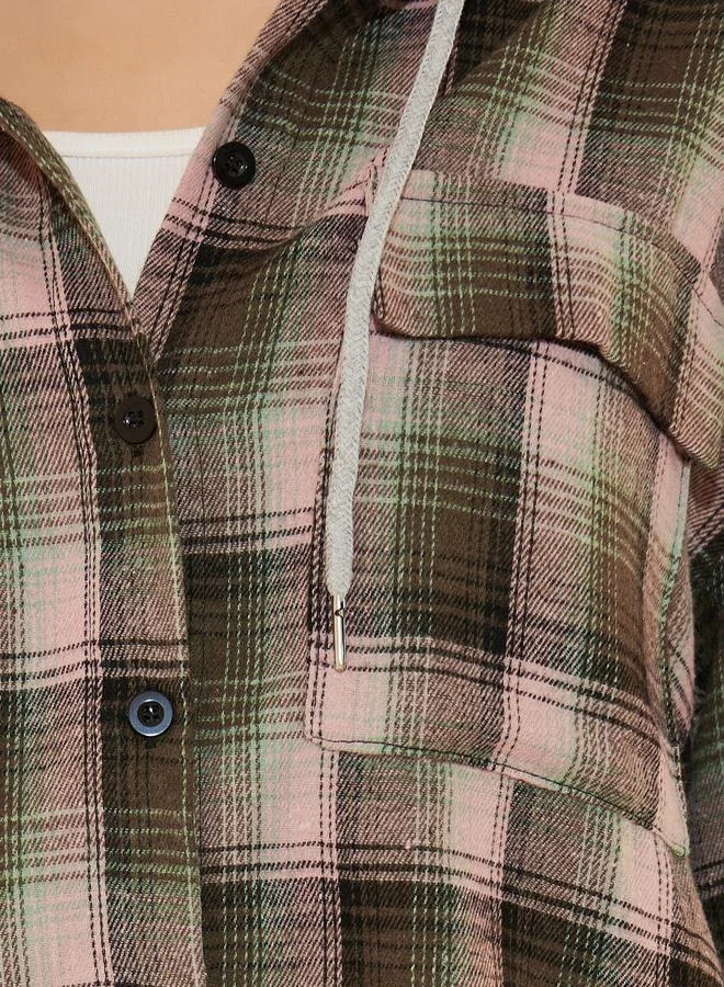 Take Two Plaid Pattern Front Pocket Hooded Jacket