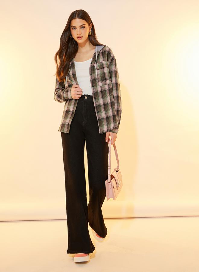 Take Two Plaid Pattern Front Pocket Hooded Jacket - Image 2
