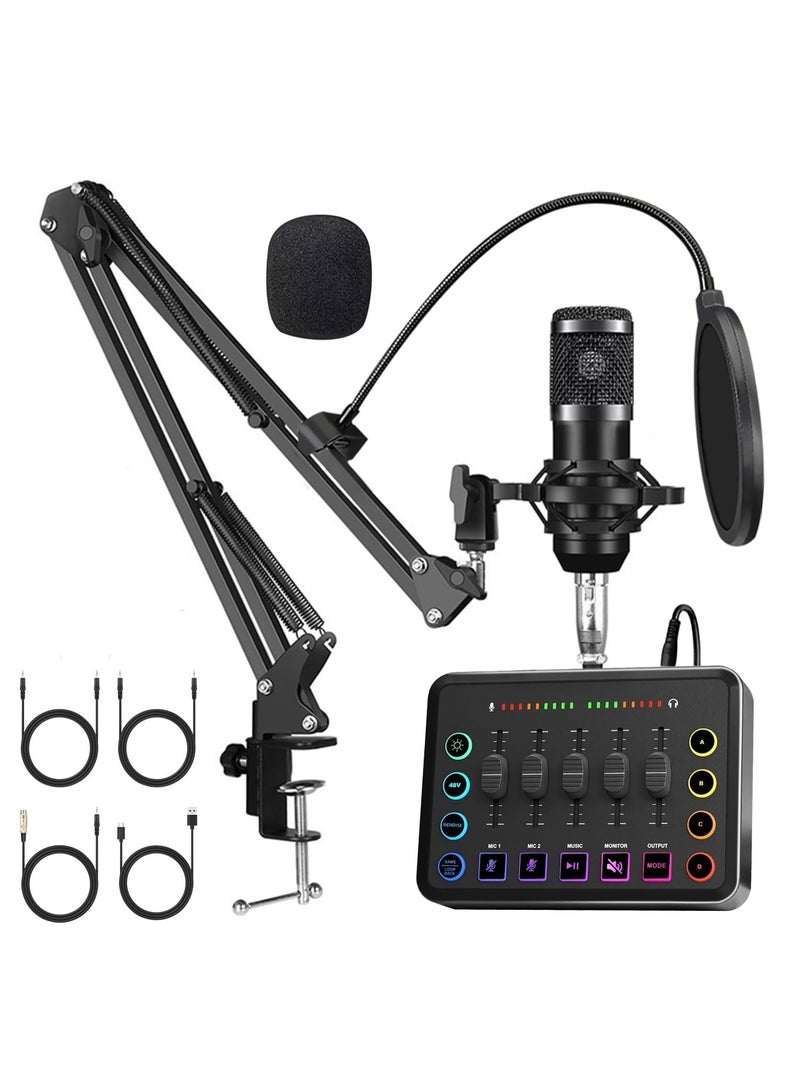 General F9 Podcast Equipment Bundle, Audio Mixer DJ Device, All-in-One Live Sound Card with BM-800 Microphone, for Podcast Recording, PC, Smartphone, YouTube, TikTok Live Streaming Microphone Set  - Image 1