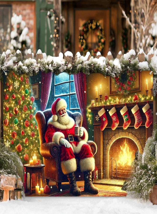 BlissYard Christmas Banner Santa Claus Fireplace Tree Holiday Wall Decoration Warm Cozy Living Room Scene Background Indoor Outdoor Party Decor for Home 71 X 43 Inches - Image 3