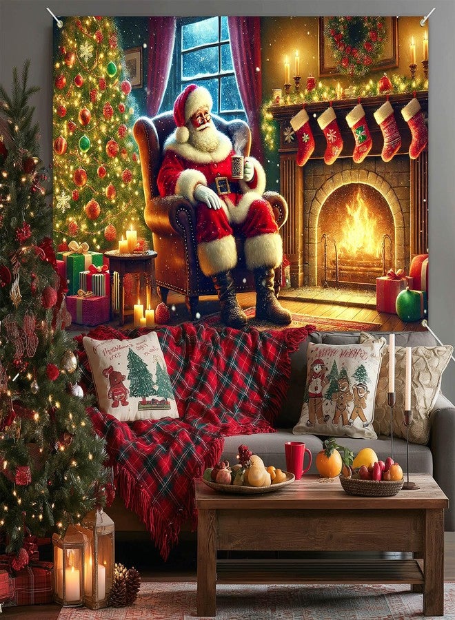 BlissYard Christmas Banner Santa Claus Fireplace Tree Holiday Wall Decoration Warm Cozy Living Room Scene Background Indoor Outdoor Party Decor for Home 71 X 43 Inches - Image 4