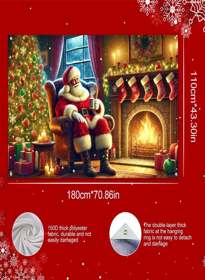 BlissYard Christmas Banner Santa Claus Fireplace Tree Holiday Wall Decoration Warm Cozy Living Room Scene Background Indoor Outdoor Party Decor for Home 71 X 43 Inches - Image 5