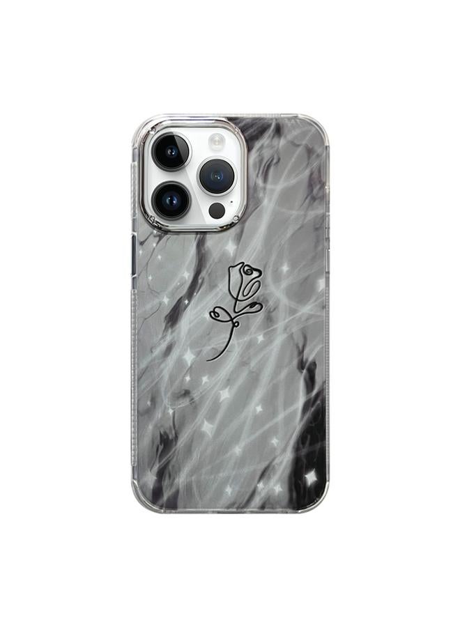 erorex For iPhone 14 Pro Max Cooling Flash Feather TPU + PC Phone Case(Brief Rose) 