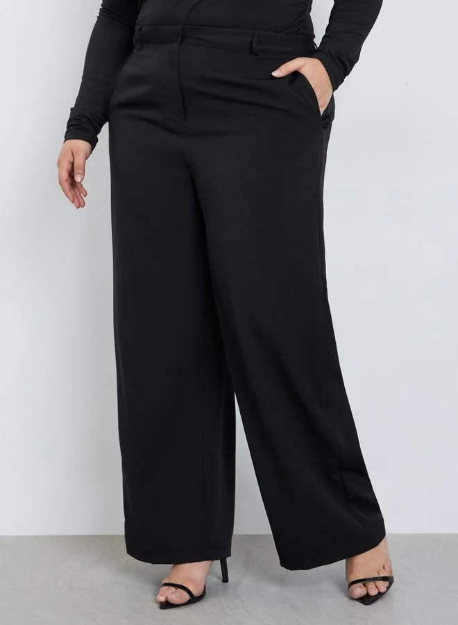 Styli Styli Plus Size Black Wide Leg Trousers