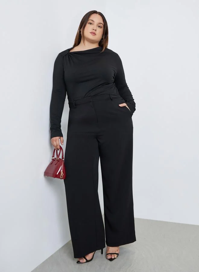 Styli Styli Plus Size Black Wide Leg Trousers