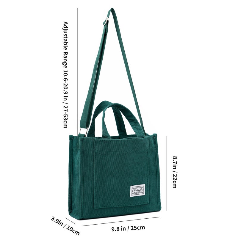 REDSINDA Aesthetic Corduroy Tote Bag Small Vintage Women Crossbody Bag Square Handbag Everyday Bag Mini Travel Shoulder Bag (Green) - Image 3